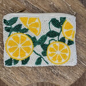 Lemon Citrus Fun Beaded Coin Purse Yellow Wallet Travel Pouch Womens Accessories